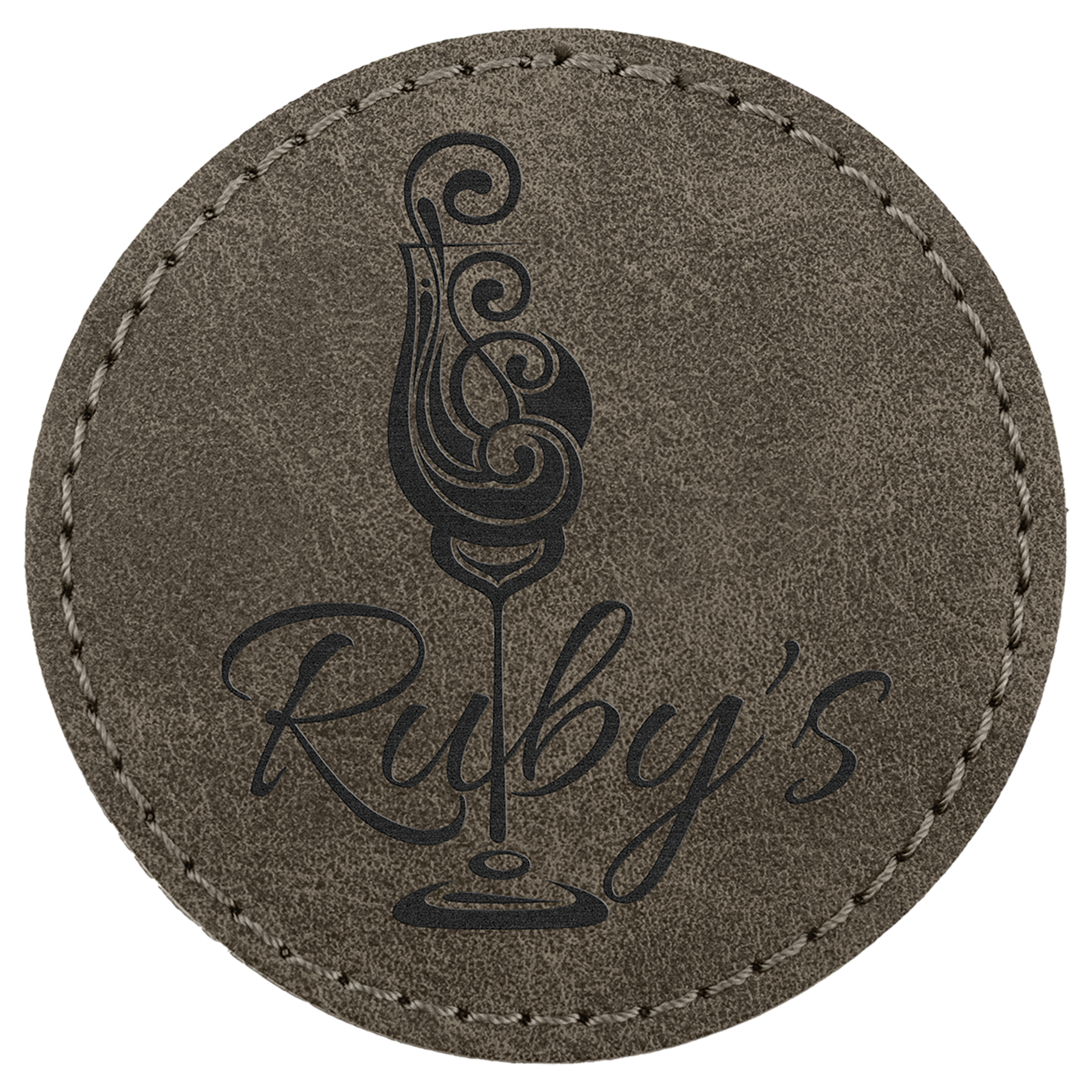 2.5" x 2.5" Dark Gray Round Leatherette Patch Premier – item PTH373