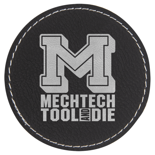 3" x 3" Black/Silver Round Leatherette Patch with Adhesive – item PTH403 image 4