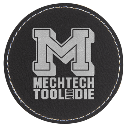 3" x 3" Black/Silver Round Leatherette Patch with Adhesive – item PTH403 image 4