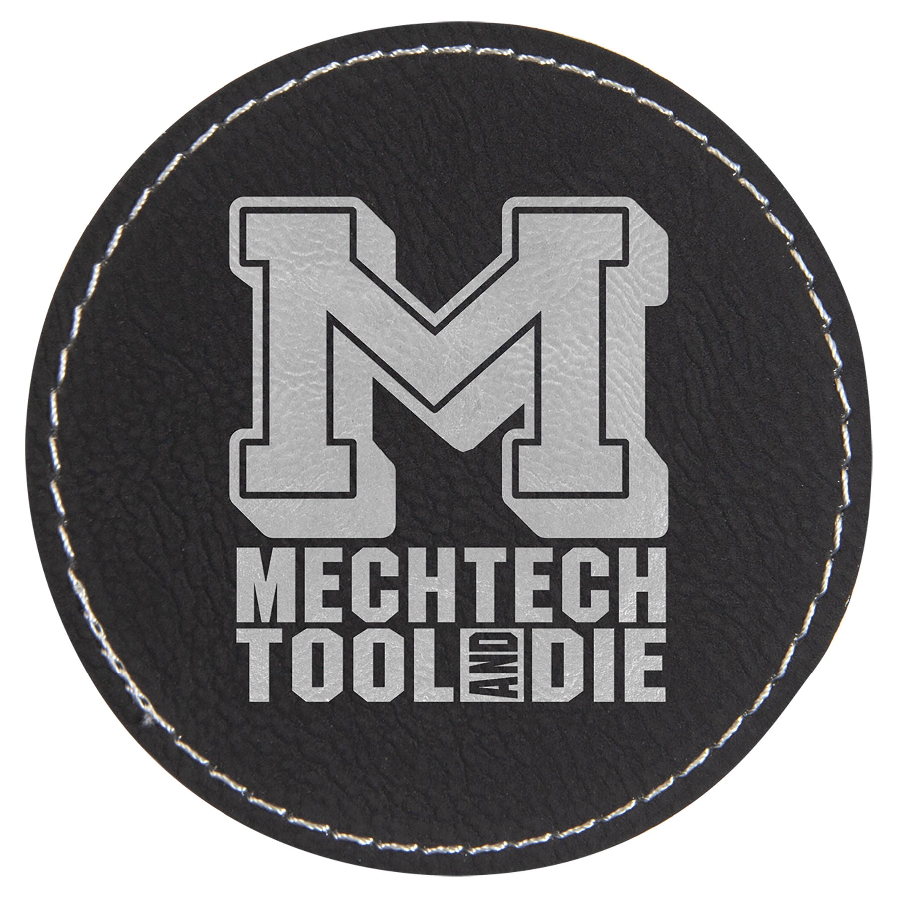 3" x 3" Black/Silver Round Leatherette Patch with Adhesive – item PTH403 image 2