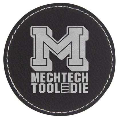 3" x 3" Black/Silver Round Leatherette Patch with Adhesive – item PTH403 image 2