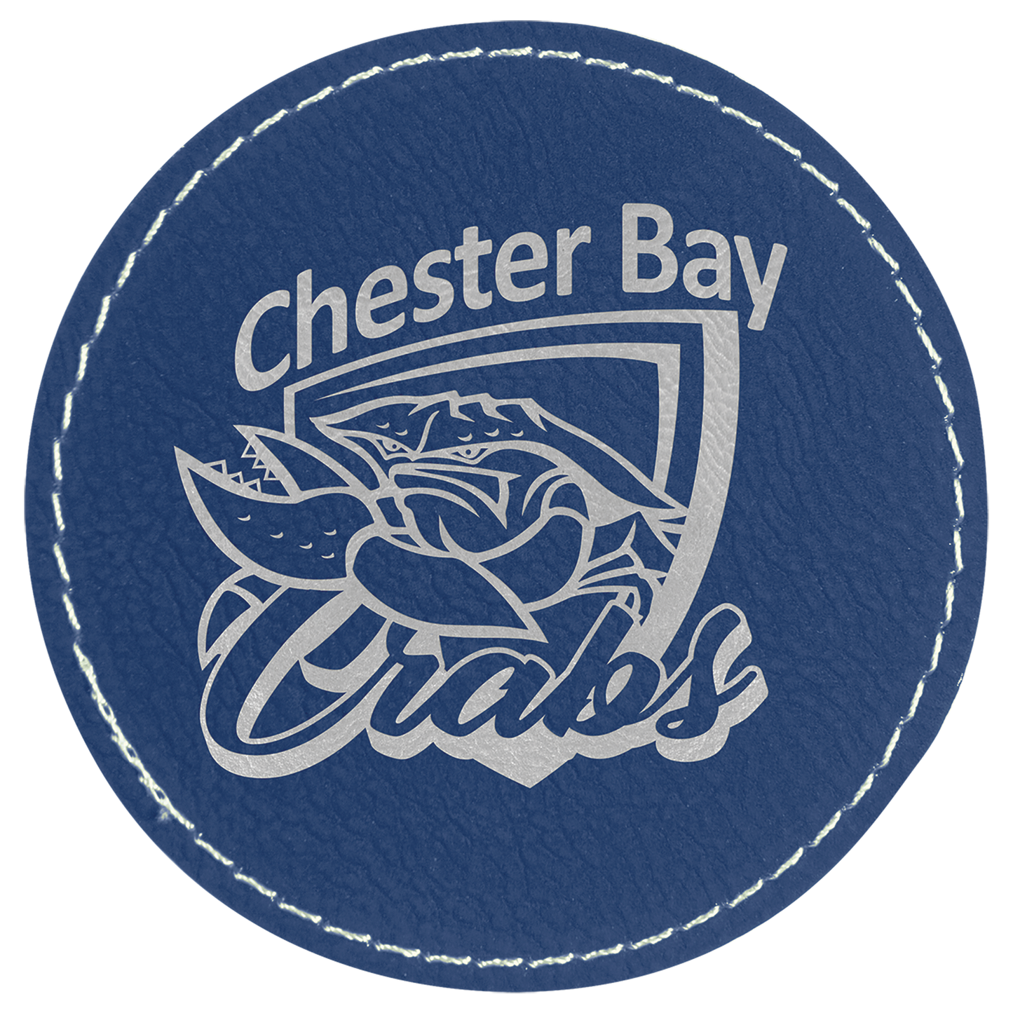 3" x 3" Blue/Silver Round Leatherette Patch with Adhesive – item PTH409