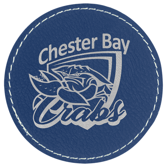 3" x 3" Blue/Silver Round Leatherette Patch with Adhesive – item PTH409