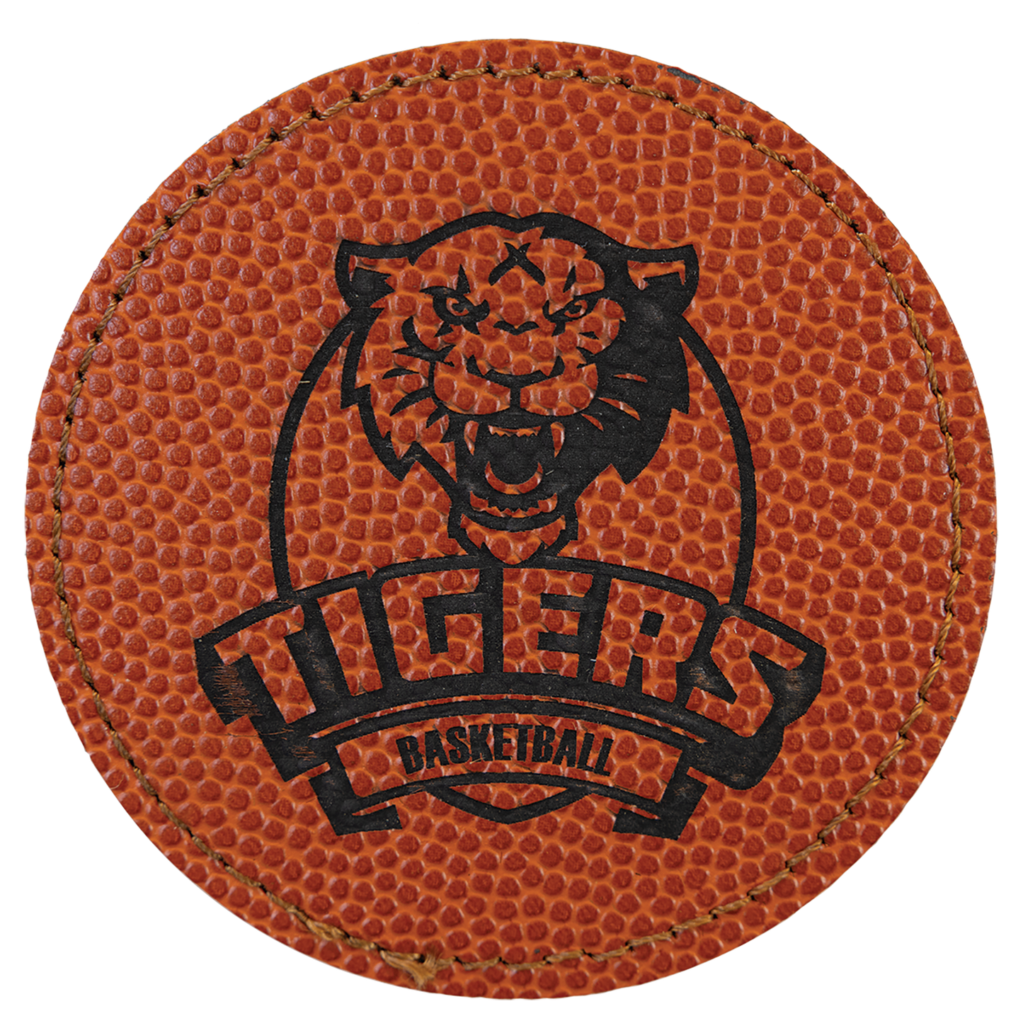 3" x 3" Basketball Round Leatherette Patch with Adhesive – item PTH416