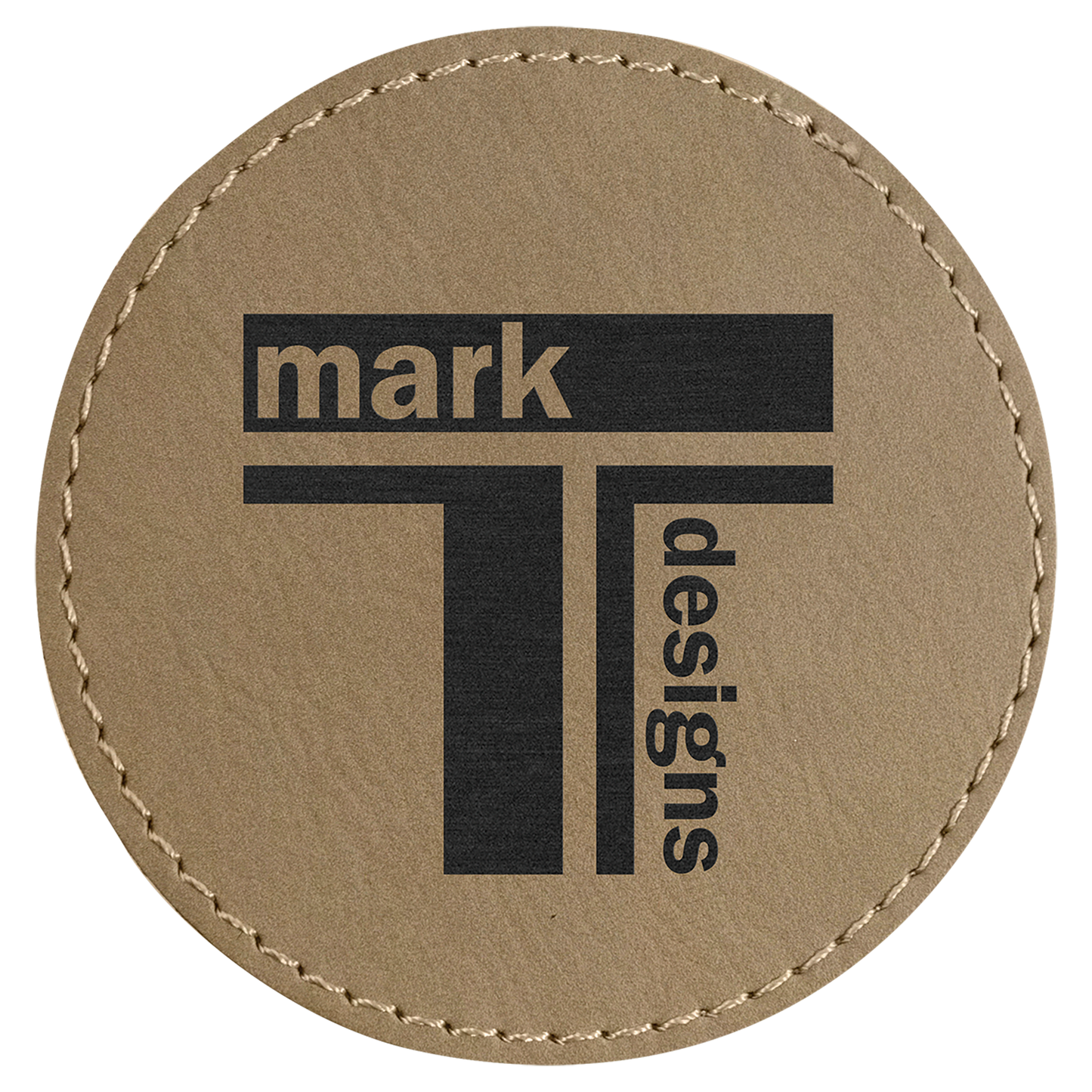3" x 3" Light Brown Round Leatherette Patch with Kota Pro – item PTH451