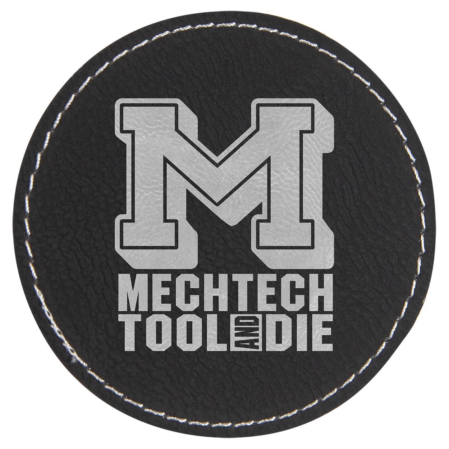 3" x 3" Black/Silver Round Leatherette Patch with Kota Pro – item PTH453