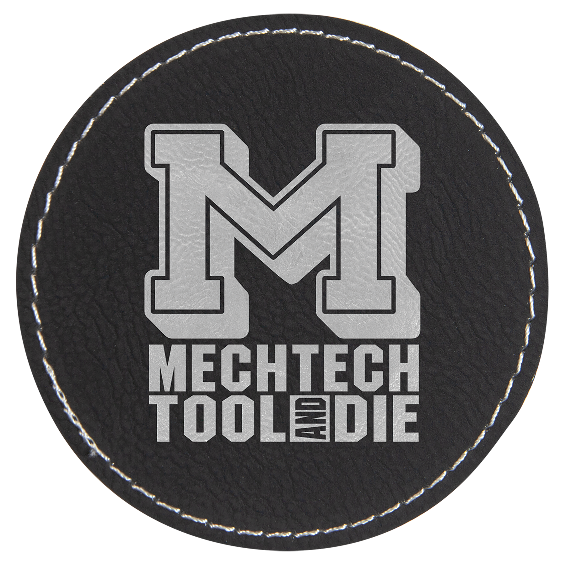 3" x 3" Black/Silver Round Leatherette Patch with Kota Pro – item PTH453