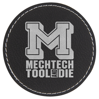3" x 3" Black/Silver Round Leatherette Patch with Kota Pro – item PTH453