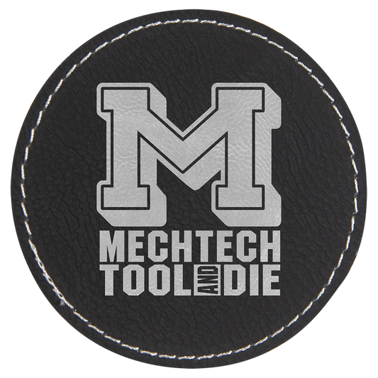 3" x 3" Black/Silver Round Leatherette Patch with Kota Pro – item PTH453