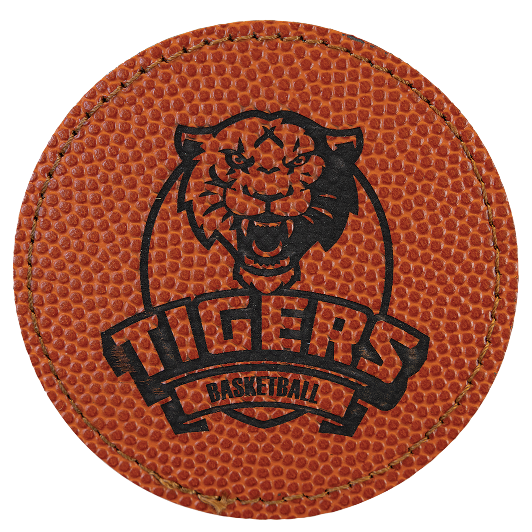 3" x 3" Basketball Round Leatherette Patch with Pro Adhesive – item PTH466