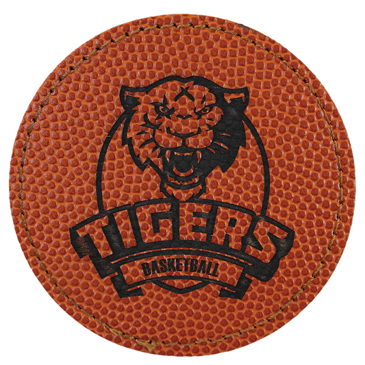 3" x 3" Basketball Round Leatherette Patch with Pro Adhesive – item PTH466