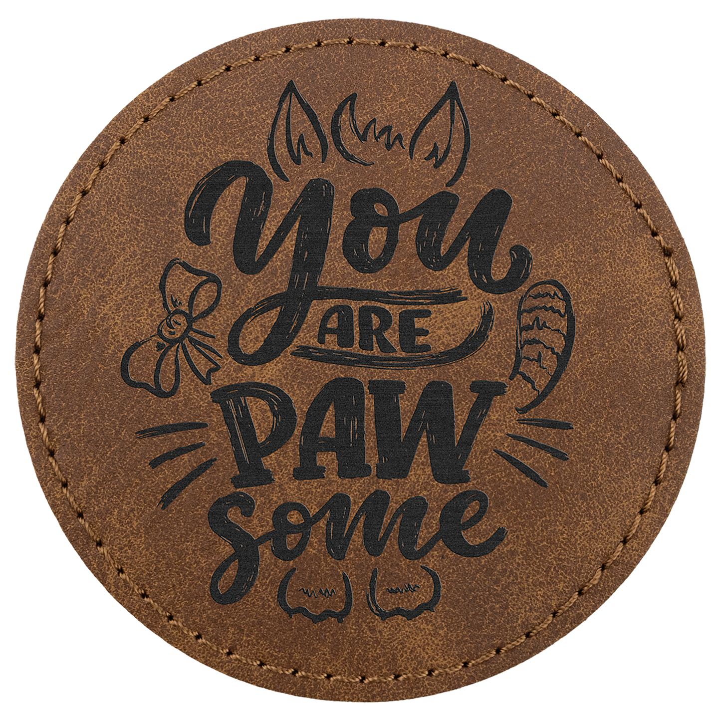 3" x 3" Dark Brown Round Leatherette Patch with Pro Premier – item PTH469