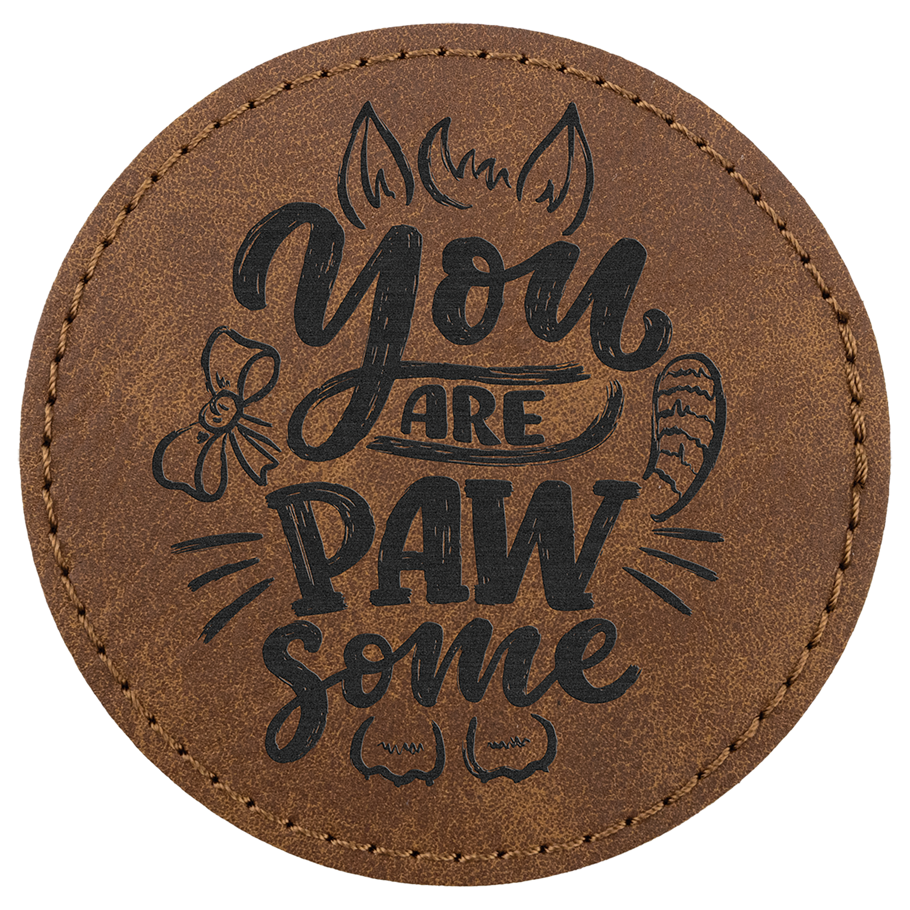 3" x 3" Dark Brown Round Leatherette Patch with Pro Premier – item PTH469