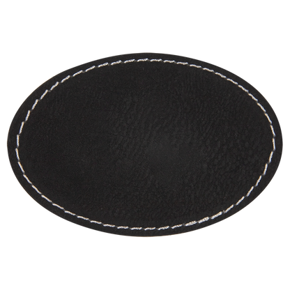 3" x 2" Black/Silver Oval Leatherette Patch with Adhesive – item PTH503 image 3