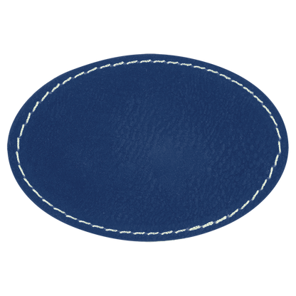 3" x 2" Blue/Silver Oval Leatherette Patch with Adhesive – item PTH509 image 2
