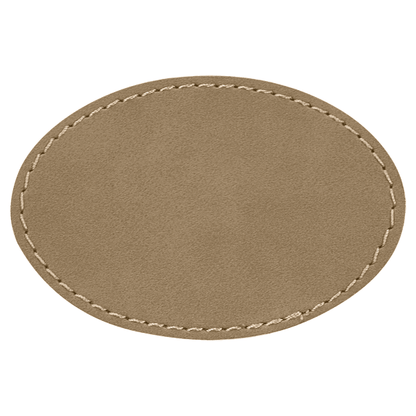 3" x 2" Light Brown Oval Leatherette Patch with Pro Adhesive – item PTH551 image 3