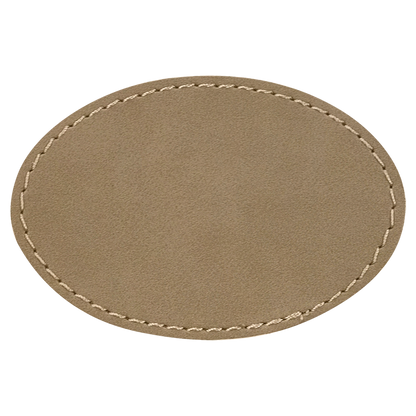 3" x 2" Light Brown Oval Leatherette Patch with Pro Adhesive – item PTH551 image 2