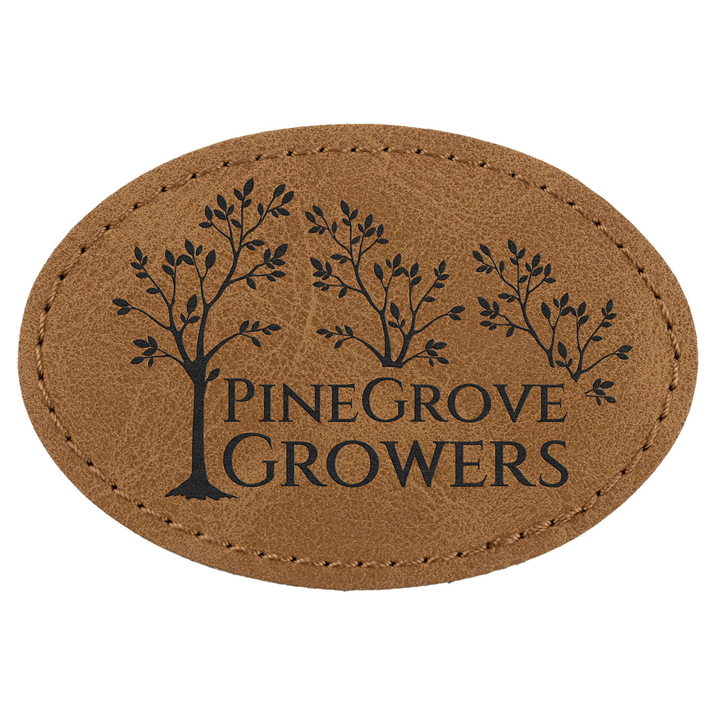 3" x 2" Medium Brown Oval Leatherette Patch with Pro Premier – item PTH568