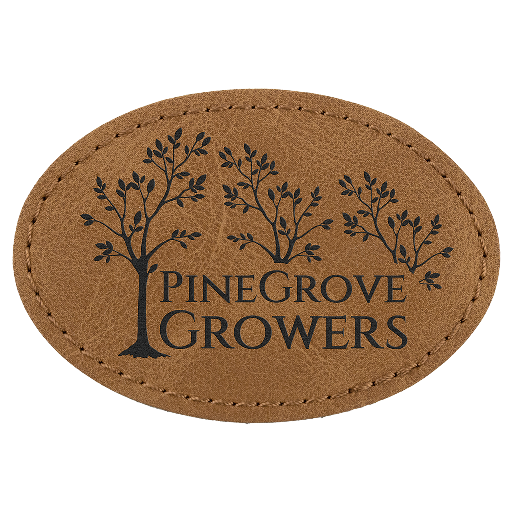 3" x 2" Medium Brown Oval Leatherette Patch with Pro Premier – item PTH568
