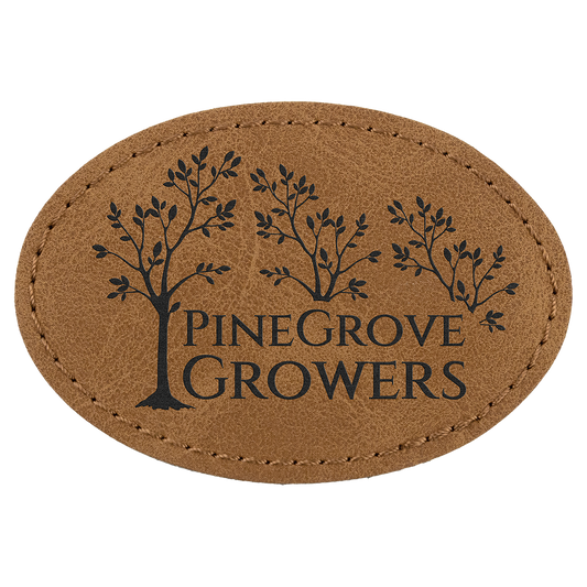 3" x 2" Medium Brown Oval Leatherette Patch with Pro Premier – item PTH568