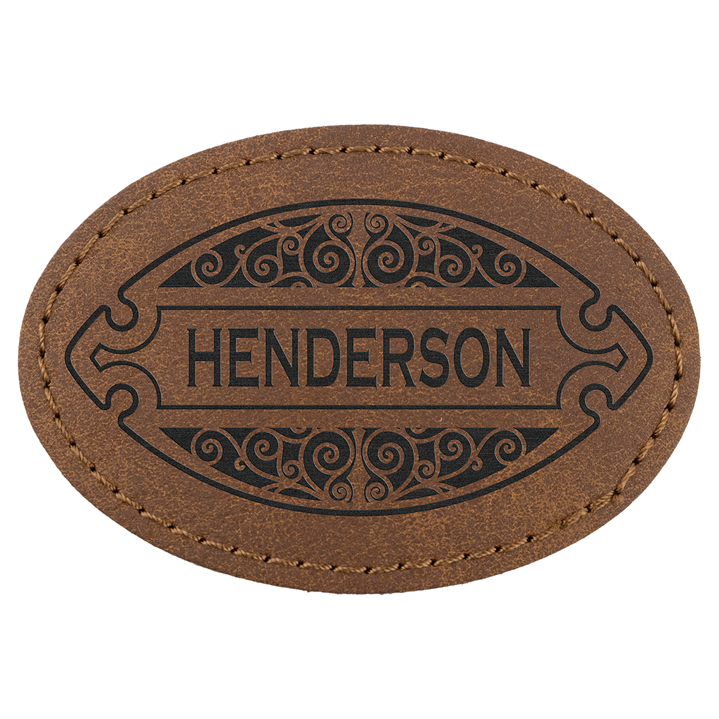 3" x 2" Dark Brown Oval Leatherette Patch with Pro Premier – item PTH569