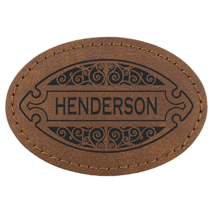 3" x 2" Dark Brown Oval Leatherette Patch with Pro Premier – item PTH569