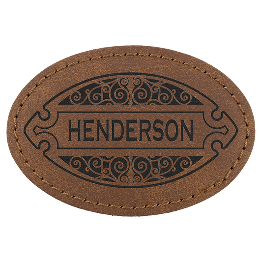 3" x 2" Dark Brown Oval Leatherette Patch with Pro Premier – item PTH569