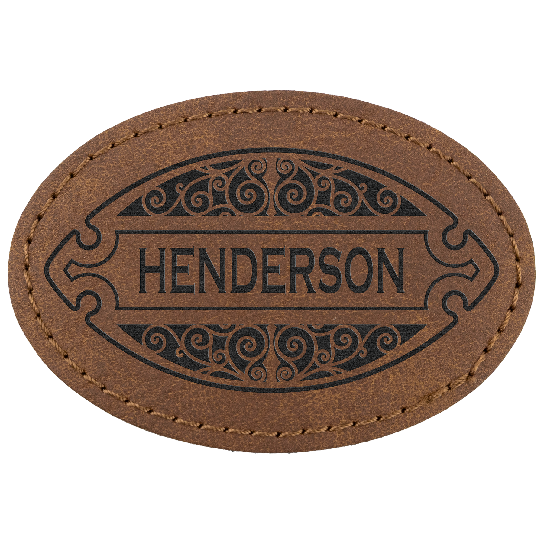 3" x 2" Dark Brown Oval Leatherette Patch with Pro Premier – item PTH569 image 2