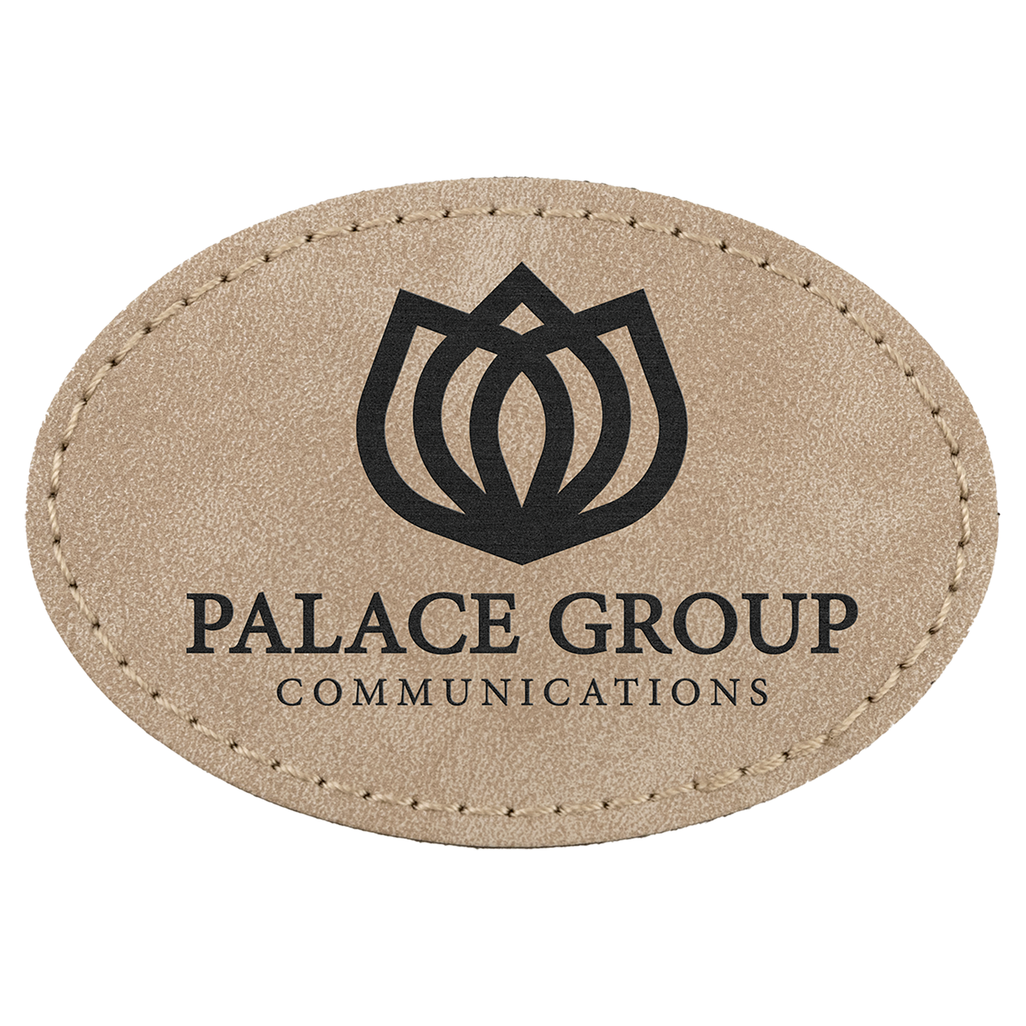 3" x 2" Light Tan Oval Leatherette Patch with Pro Premier – item PTH574
