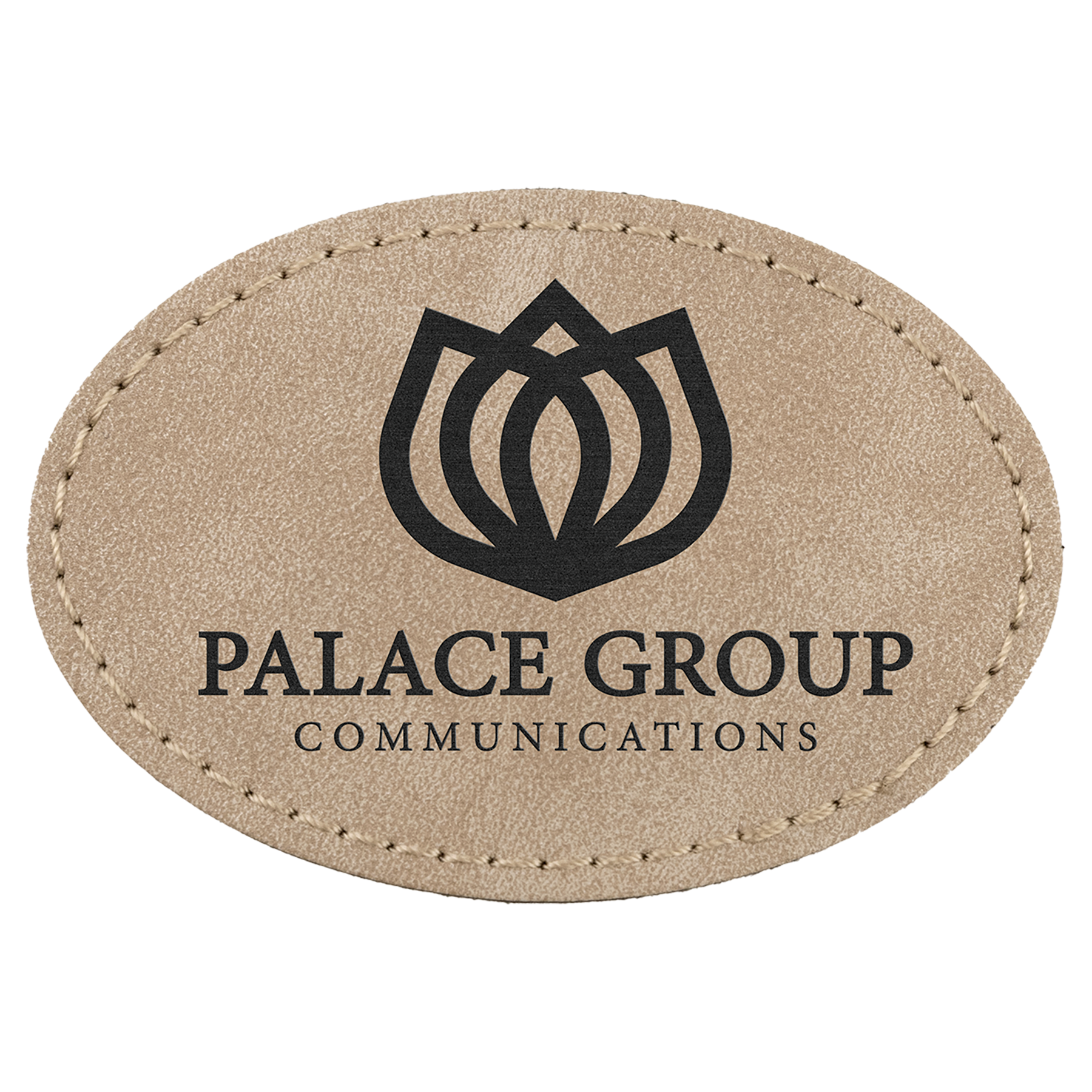 3" x 2" Light Tan Oval Leatherette Patch with Pro Premier – item PTH574