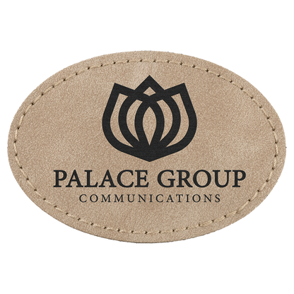 3" x 2" Light Tan Oval Leatherette Patch with Pro Premier – item PTH574