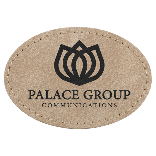 3" x 2" Light Tan Oval Leatherette Patch with Pro Premier – item PTH574
