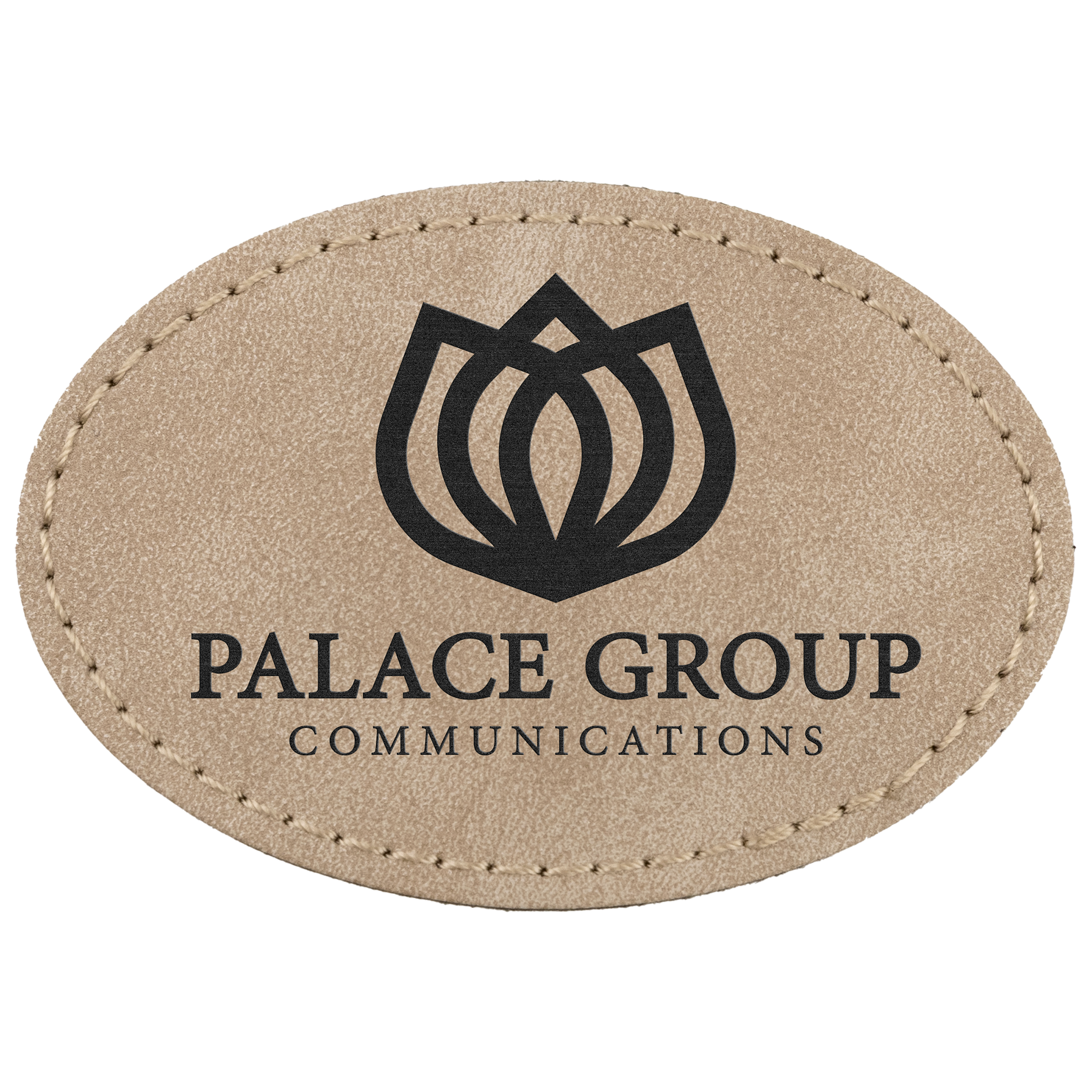 3" x 2" Light Tan Oval Leatherette Patch with Pro Premier – item PTH574 image 2