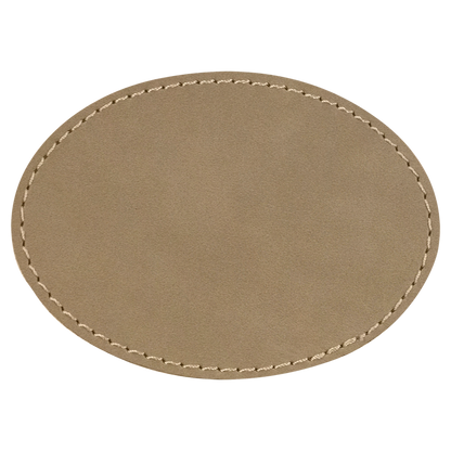 3.5" x 2.5" Light Brown Oval Leatherette Patch with Adhesive – item PTH601 image 3