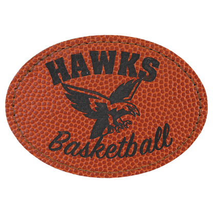 3.5" x 2.5" Basketball Oval Leatherette Patch with Adhesive – item PTH616