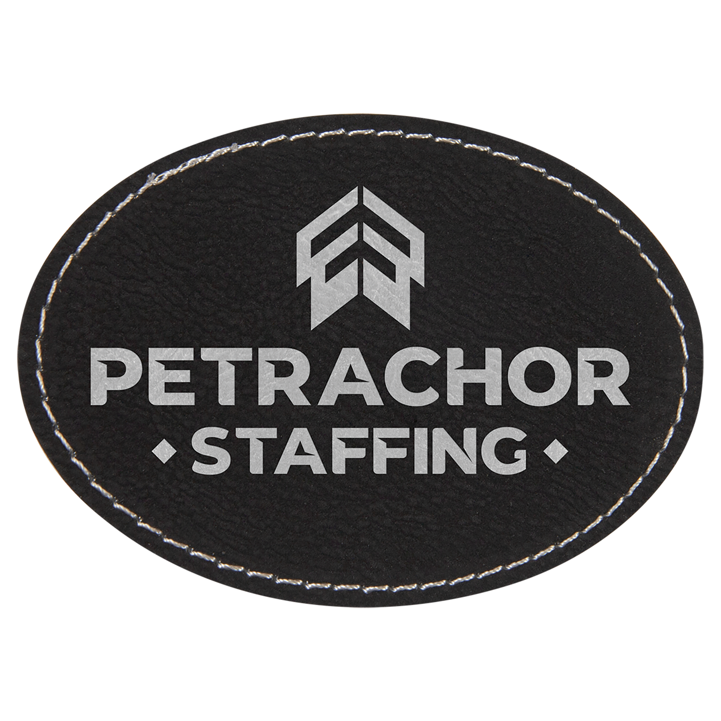 3.5" x 2.5" Black/Silver Oval Leatherette Patch with Pro – item PTH653