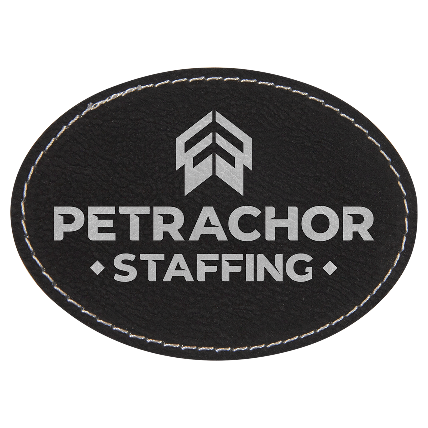 3.5" x 2.5" Black/Silver Oval Leatherette Patch with Pro – item PTH653