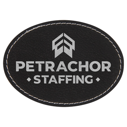 3.5" x 2.5" Black/Silver Oval Leatherette Patch with Pro – item PTH653