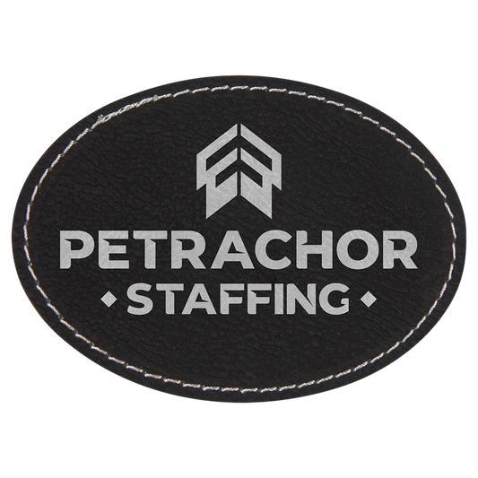 3.5" x 2.5" Black/Silver Oval Leatherette Patch with Pro – item PTH653
