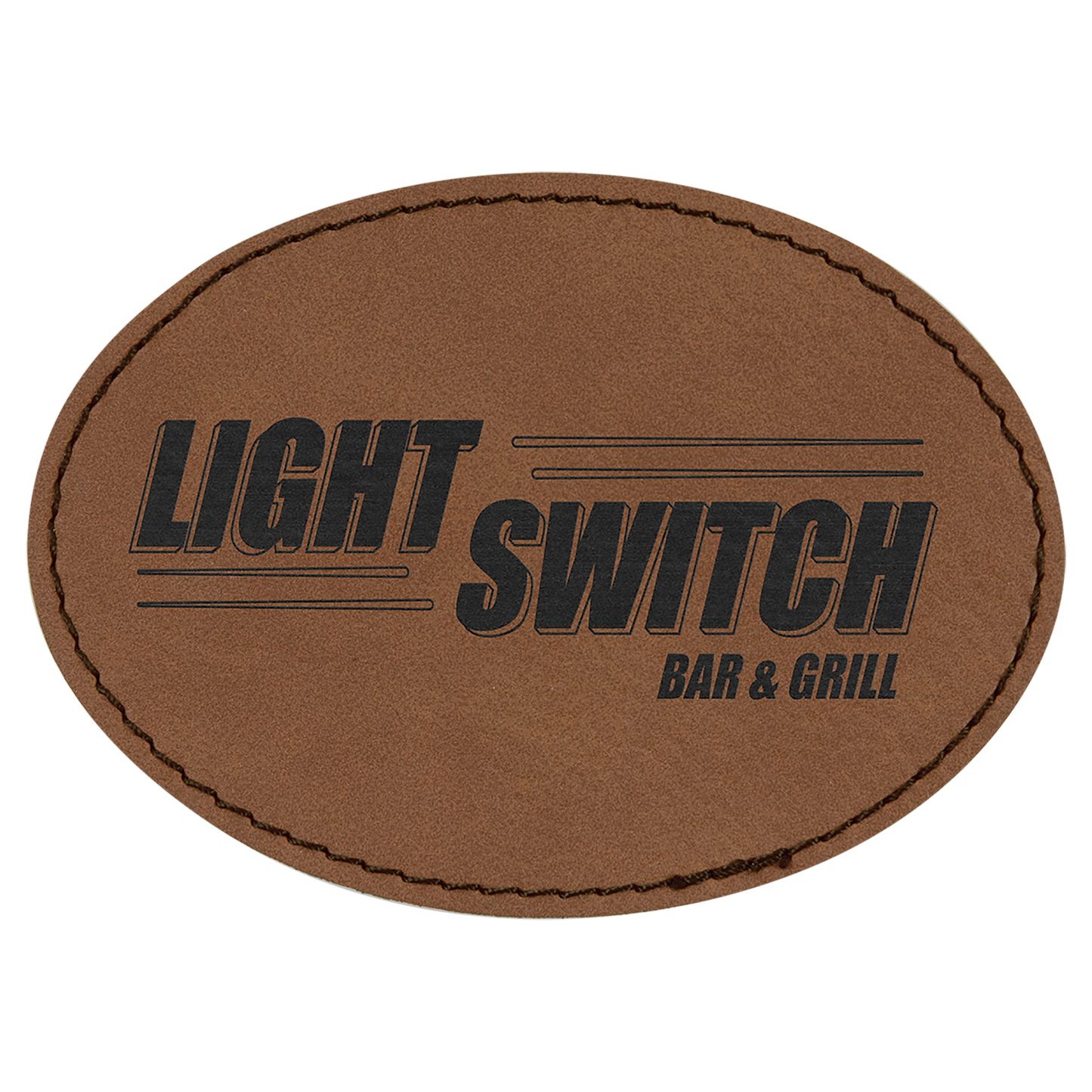 3.5" x 2.5" Dark Brown Oval Leatherette Patch with Kota Pro – item PTH655