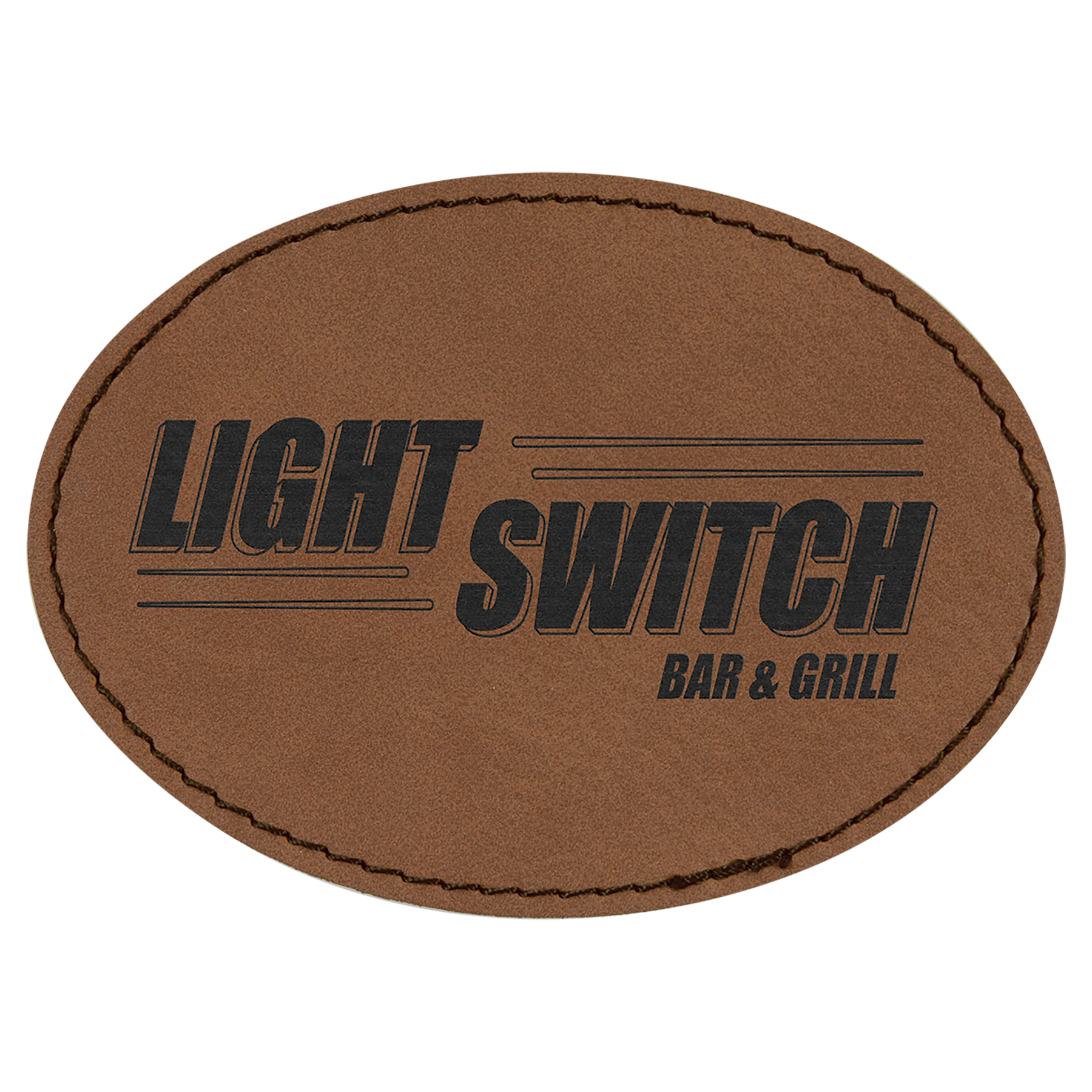 3.5" x 2.5" Dark Brown Oval Leatherette Patch with Kota Pro – item PTH655
