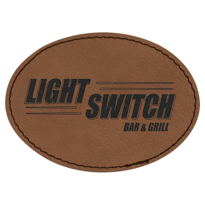 3.5" x 2.5" Dark Brown Oval Leatherette Patch with Kota Pro – item PTH655