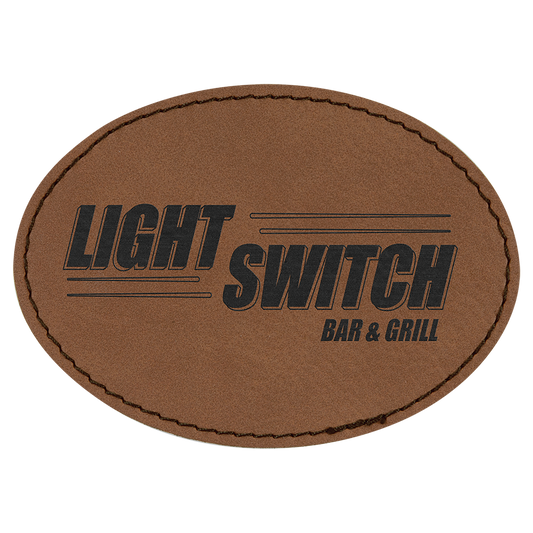 3.5" x 2.5" Dark Brown Oval Leatherette Patch with Kota Pro – item PTH655