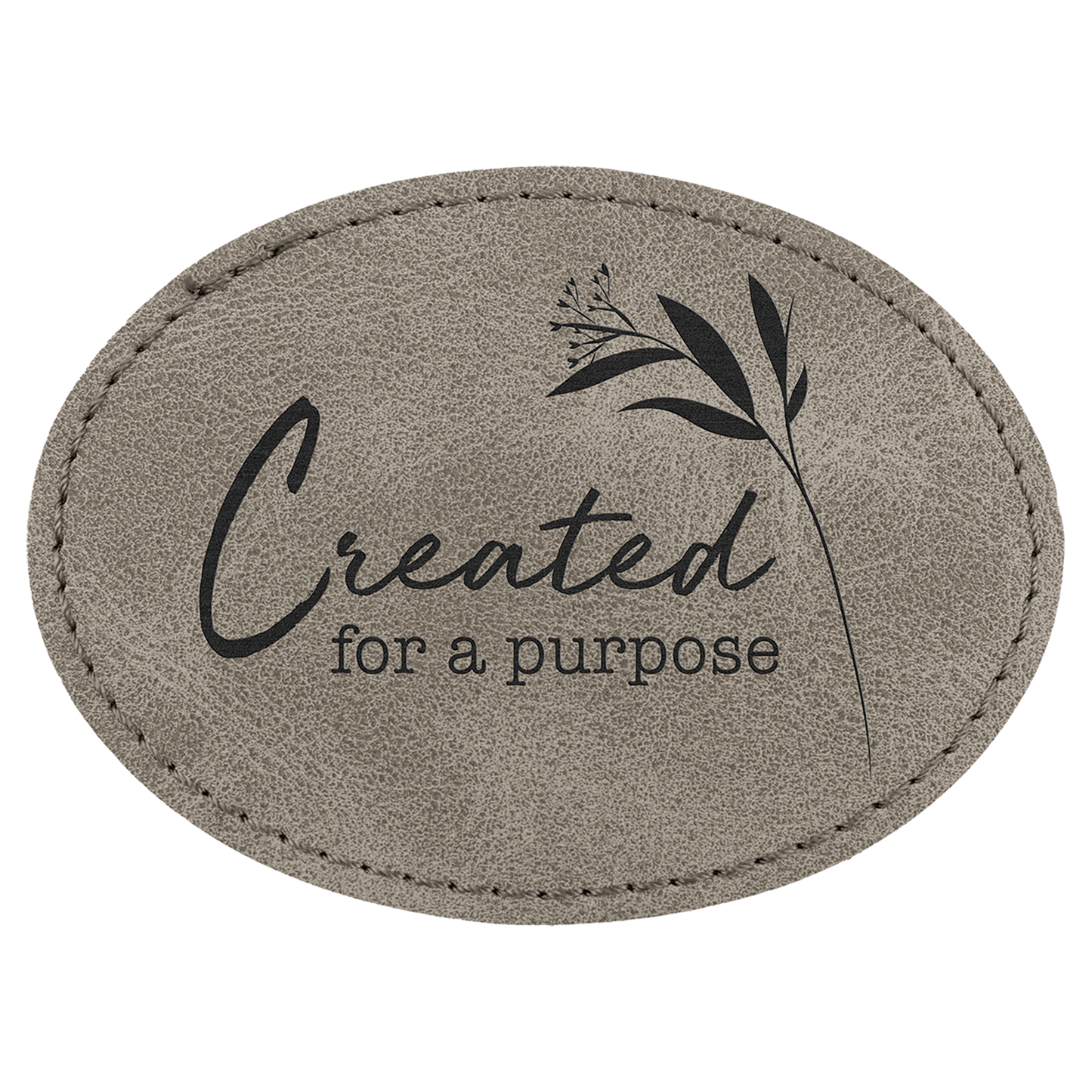 3.5" x 2.5" Gray Oval Leatherette Patch with Pro Premier – item PTH672