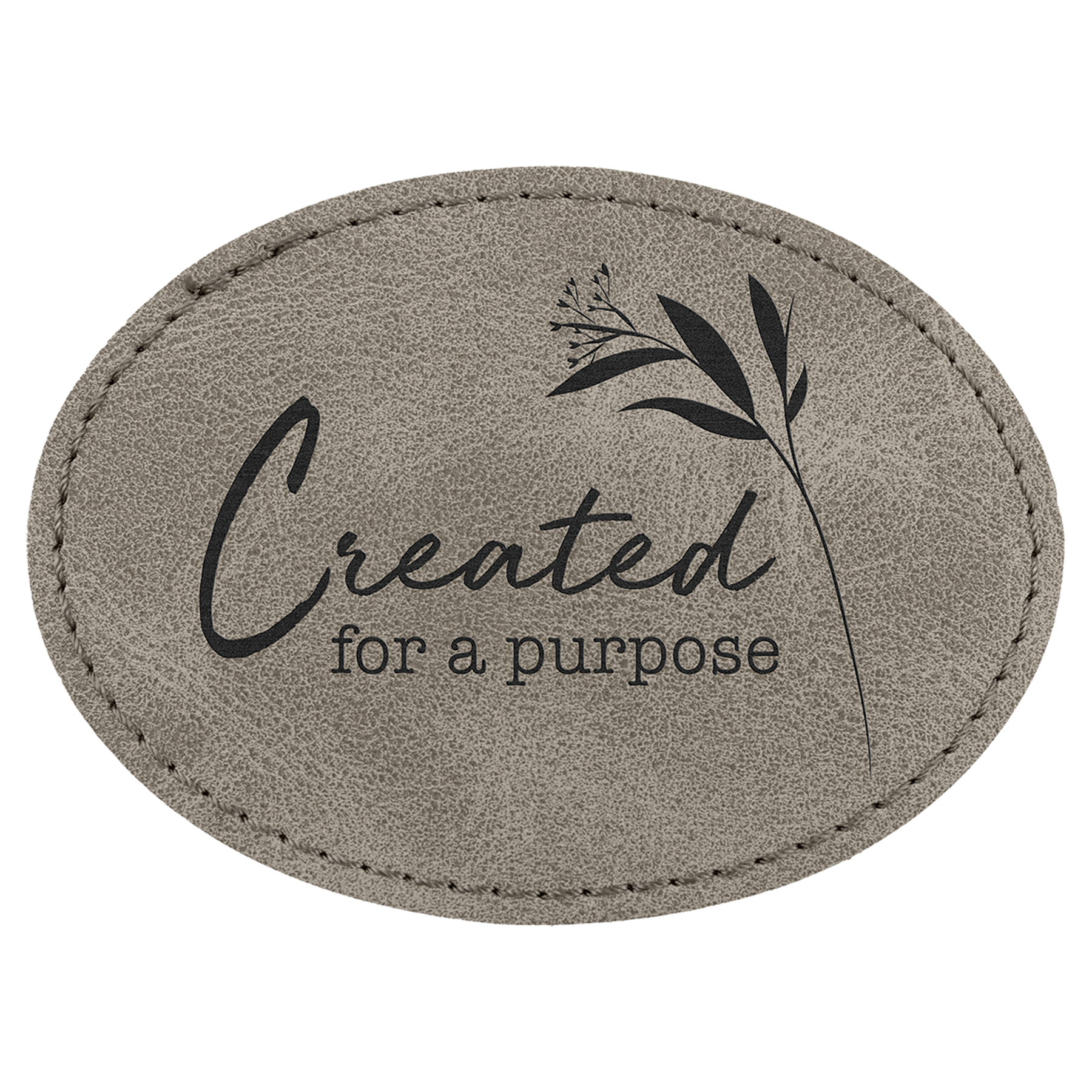 3.5" x 2.5" Gray Oval Leatherette Patch with Pro Premier – item PTH672