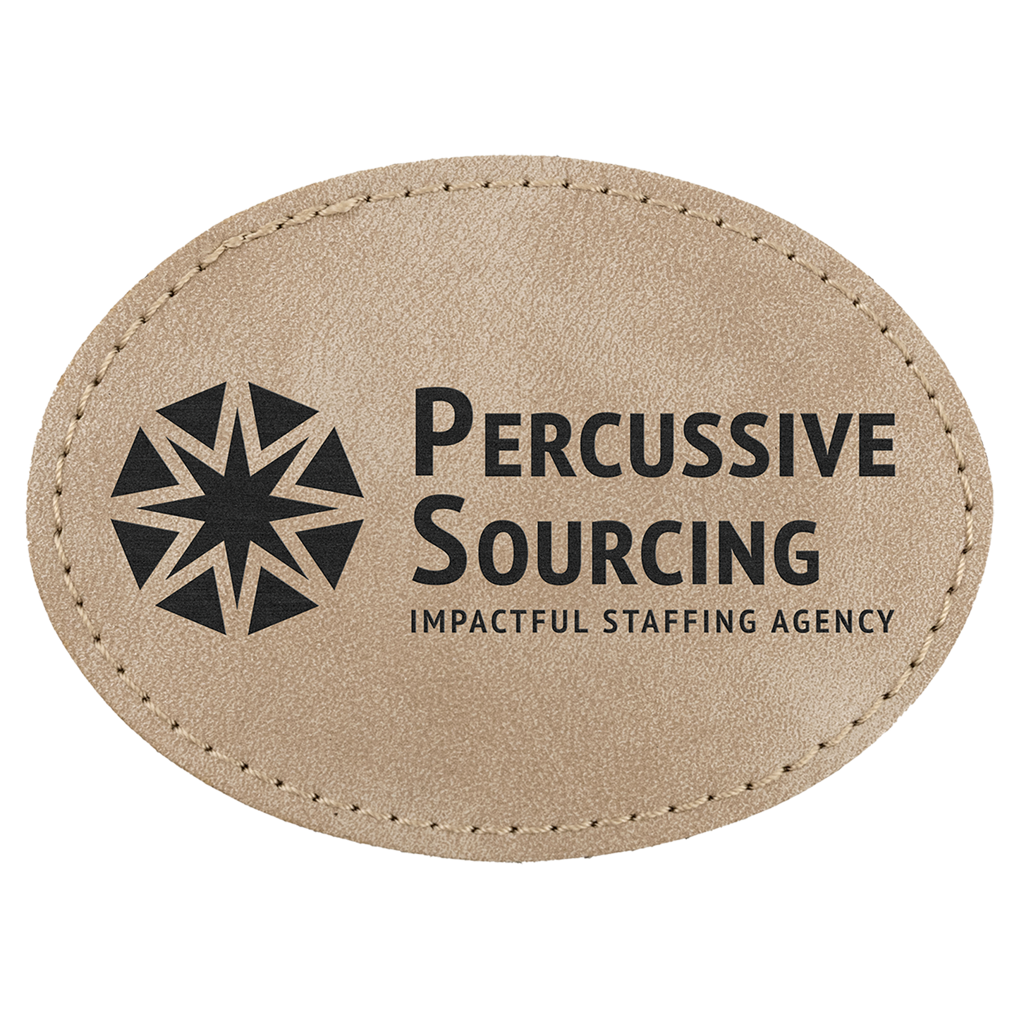 3.5" x 2.5" Light Tan Oval Leatherette Patch Premier – item PTH674