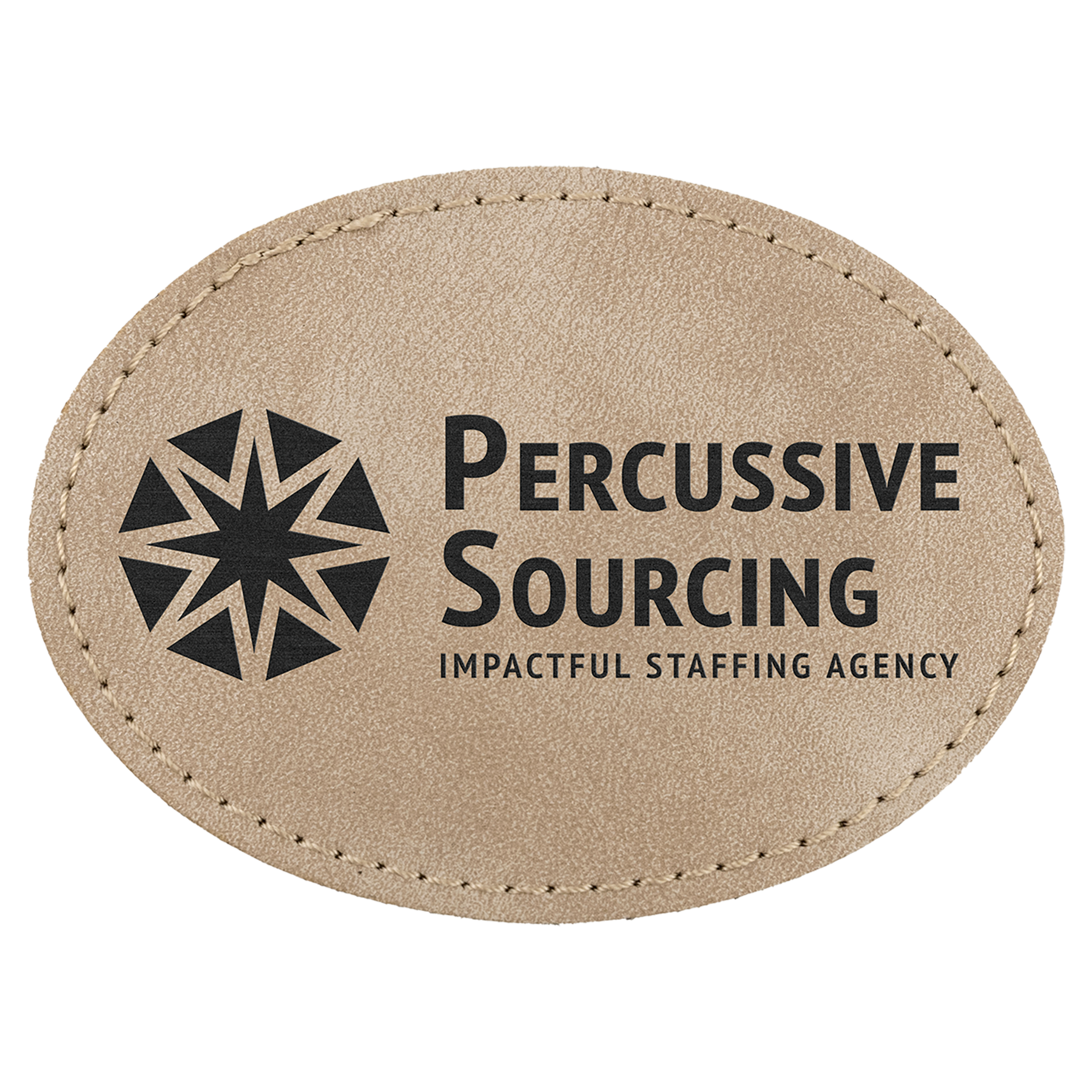 3.5" x 2.5" Light Tan Oval Leatherette Patch Premier – item PTH674