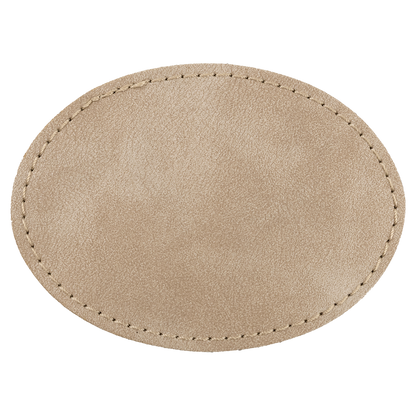 3.5" x 2.5" Light Tan Oval Leatherette Patch Premier – item PTH674 image 3