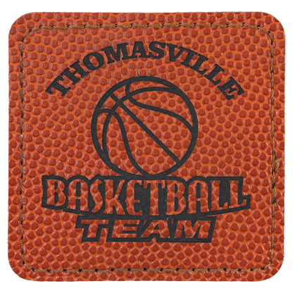 2.5" x 2.5" Basketball Square Leatherette Patch with Pro – item PTH766