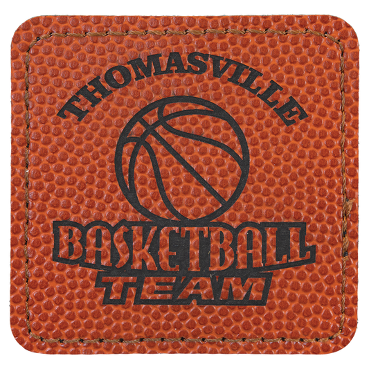 2.5" x 2.5" Basketball Square Leatherette Patch with Pro – item PTH766